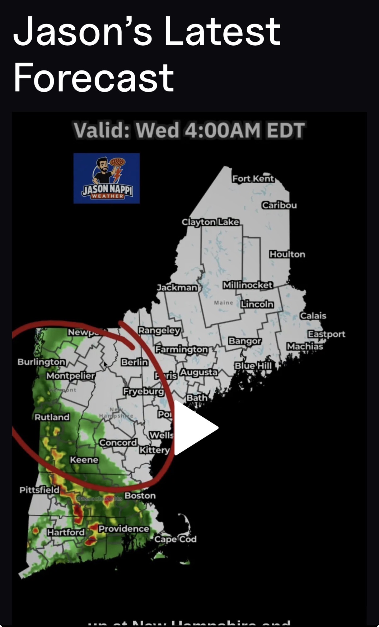 Jason's Latest Forecast video in the Jason Nappi Weather app